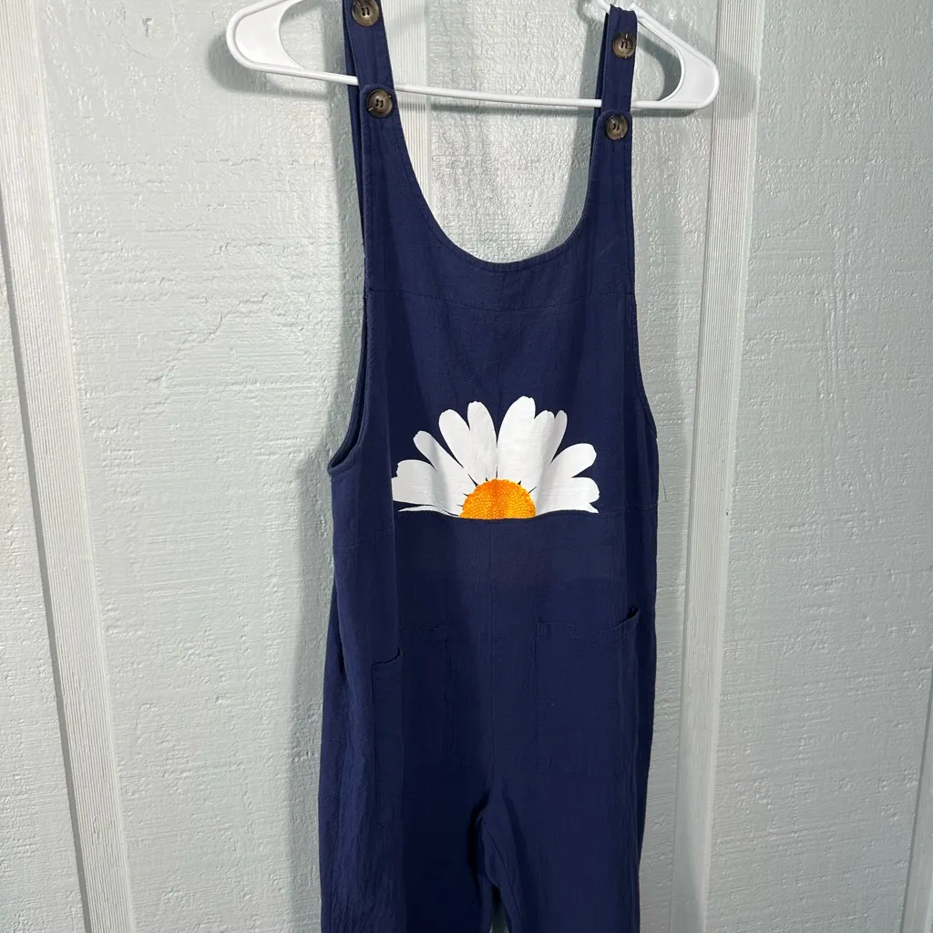 Achioowa Blue Bib Floral Summer Harem Rompers Overalls Size Small EUC Size M - Image 4