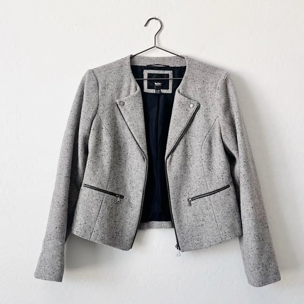 Mossimo Gray Moto Tweed Zip Up Jacket Wool Blend Size L Size L - Image 3
