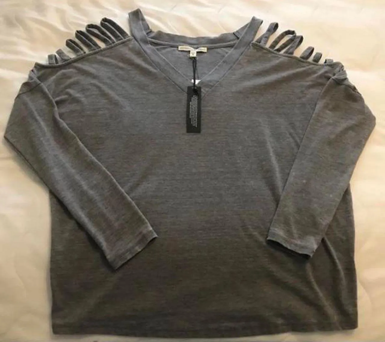 Dark Grey Goth Cut Shoulder Long Sleeve Top - Image 2