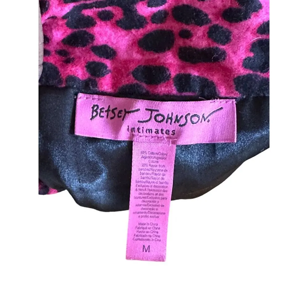 Betsey Johnson Intimates Pink Leopard Print Pajama Top M Flannel Button Up - Image 3