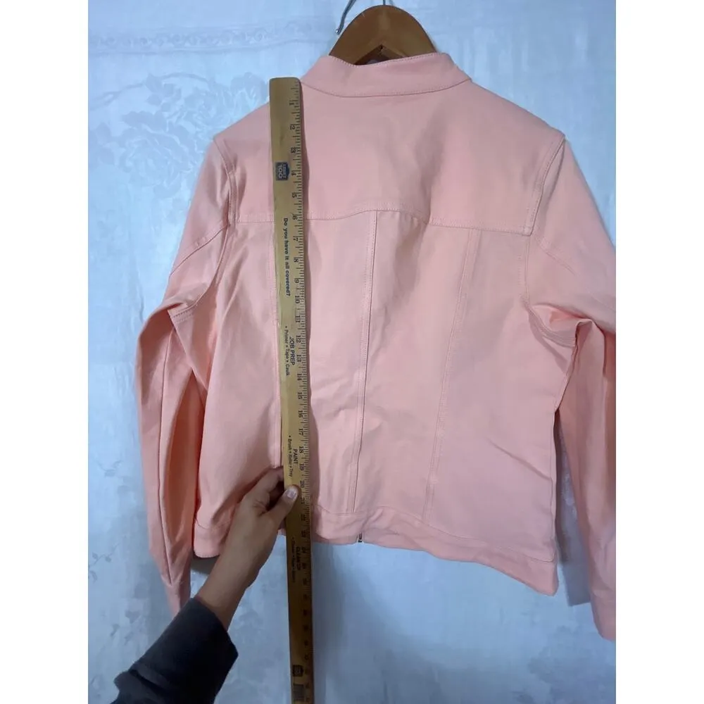 Isaac Mizrahi Live! Jean Jacket 12 Peach Full Zip Collarless Orange - Image 9