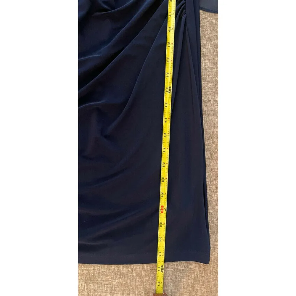 Chaps by Ralph Lauren Formal Dress Navy Blue Chiffon Sheath w/ Cape Women XS NEW - Image 7