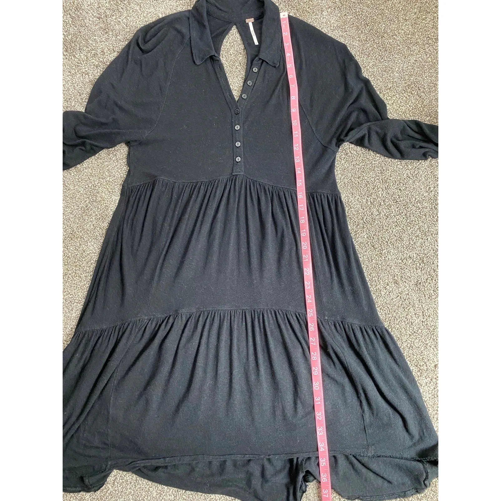 Free People Black Button Front Tiered Mini Dress Women’s Size M - Image 5