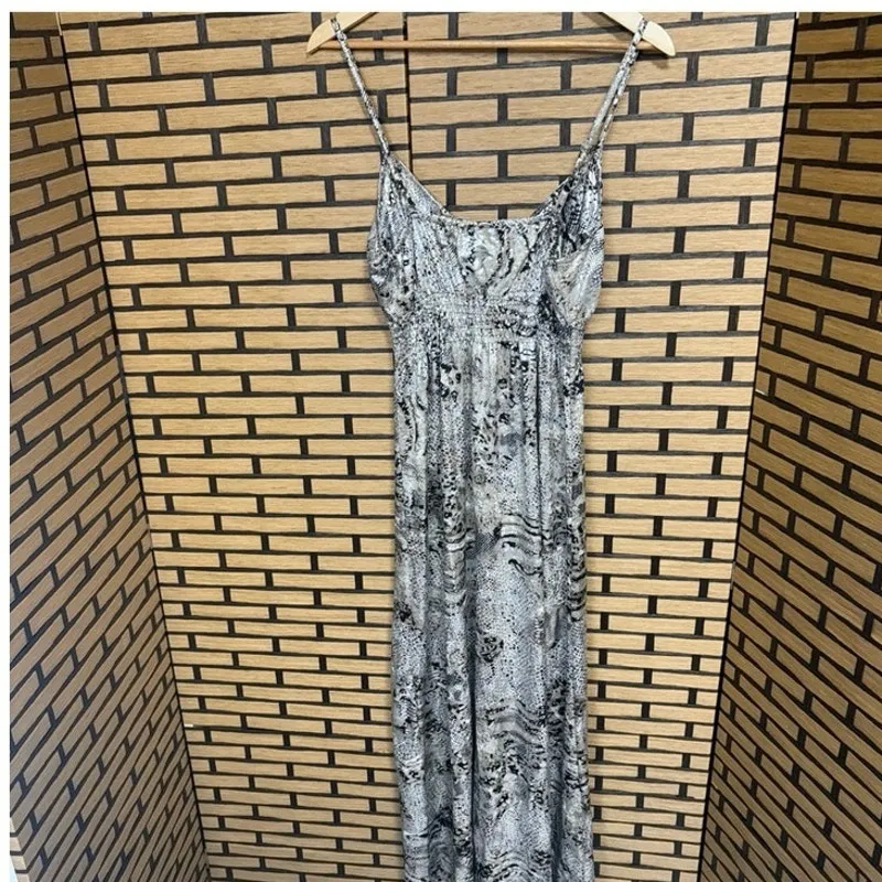 Dots Metallic Snake Print Maxi Dress Size Medium Silver - Image 2