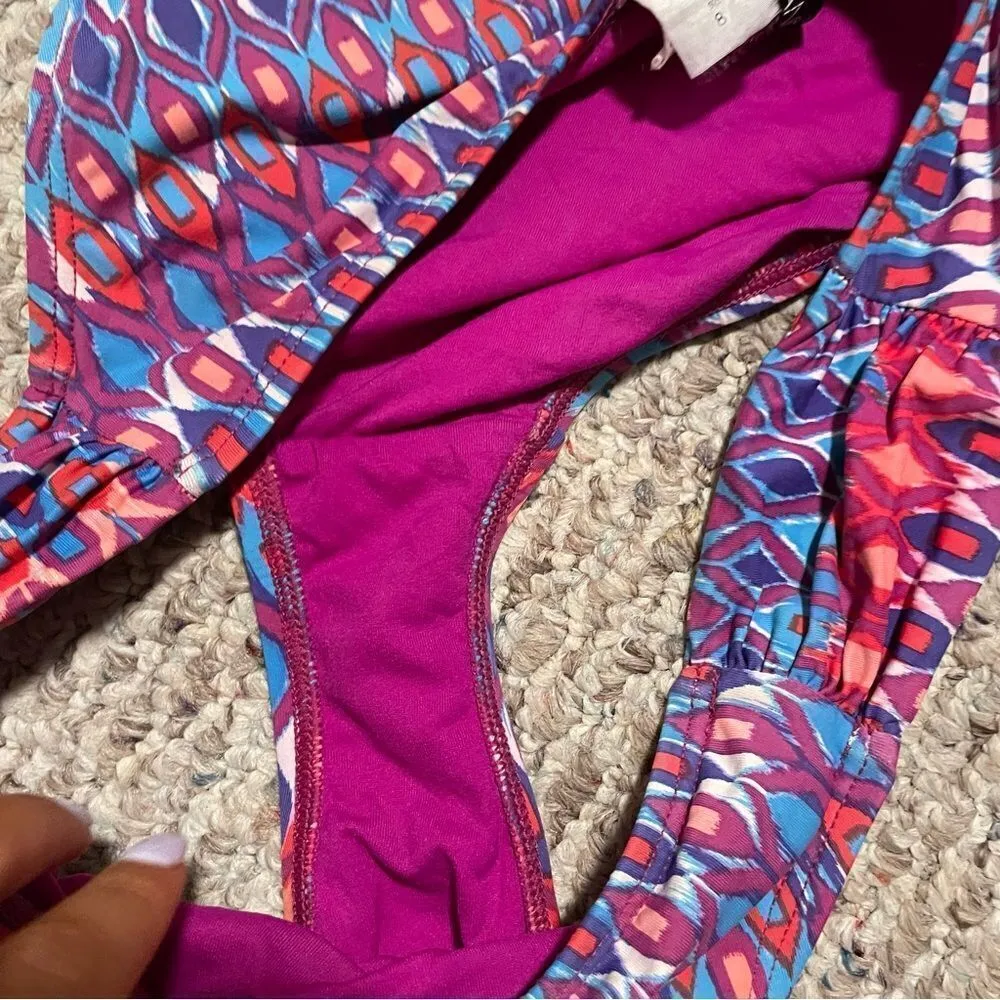 La Blanca Ikat Print Molded Cup Top Tab Side Hipster Bottom 2 Piece Santorini - Image 4