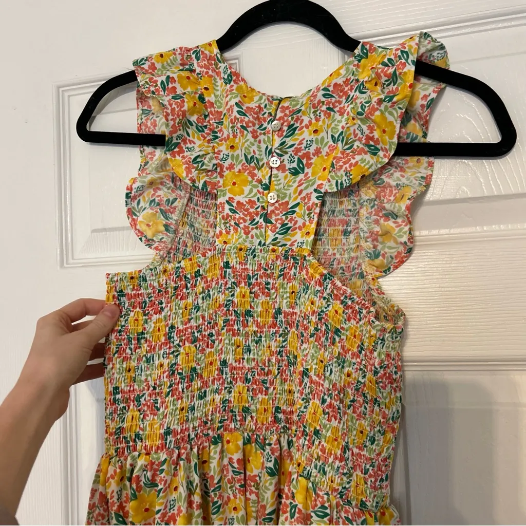 Melloday Yellow Floral Floral Smocked Bodice Midi Dress Women's M - Image 8