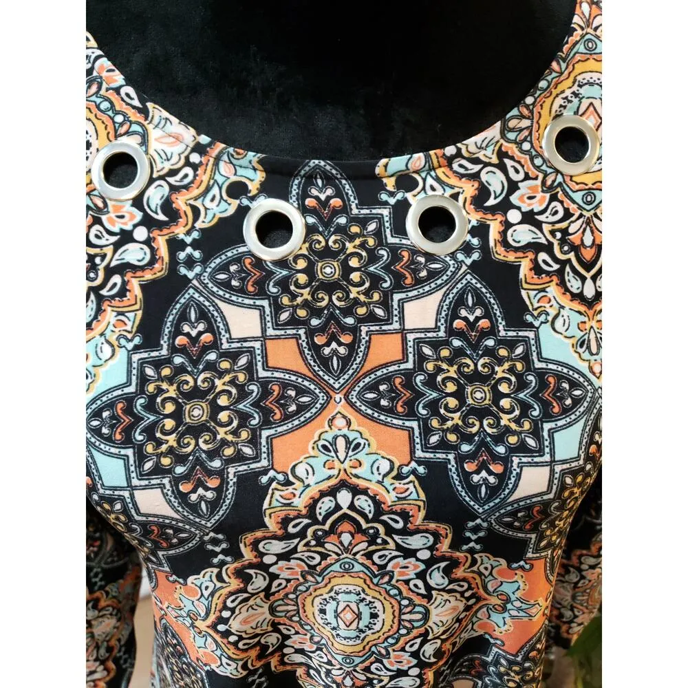 New Direction Blouse Women's SP Multicolor Polyester Round Neck Pullover Orange - Image 5