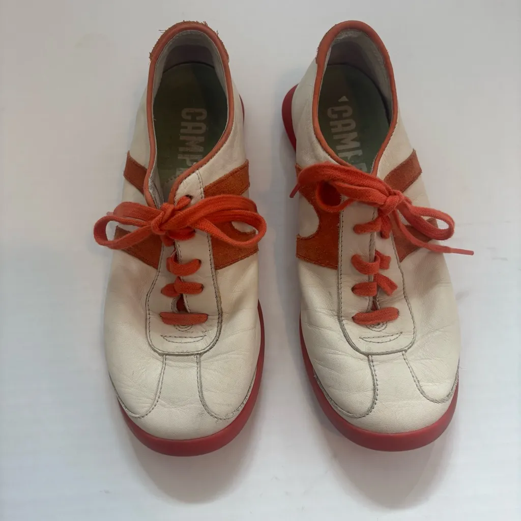 CAMPER Cream Orange Leather Sneakers Size 35 - Image 2