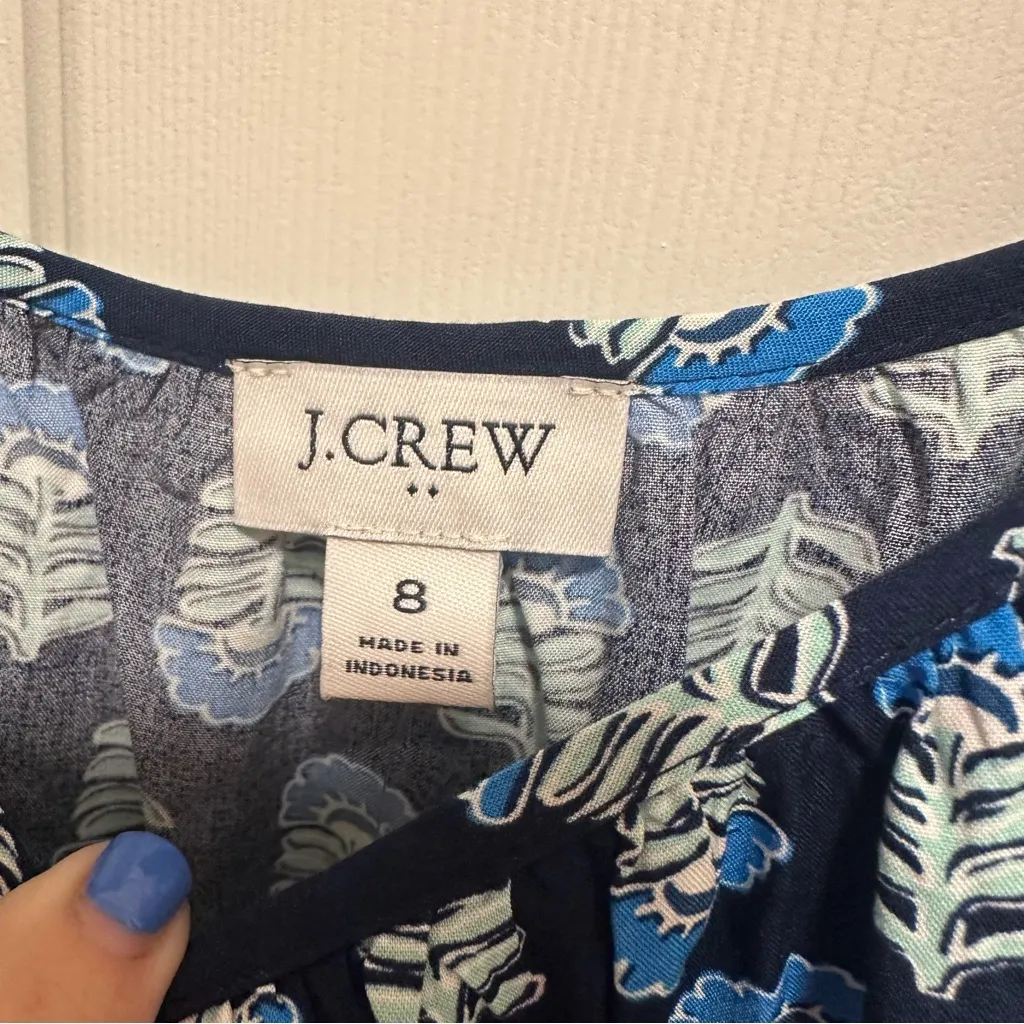 J Crew Ruffle Midi Dress With Curved Hem Blue Scandinavian Print Size 8 - Image 4