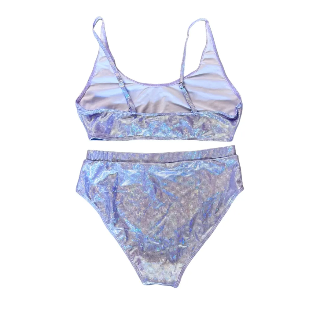 NWT Women’s Holographic Cutout High Waist Bikini Set – Lavender - Image 4