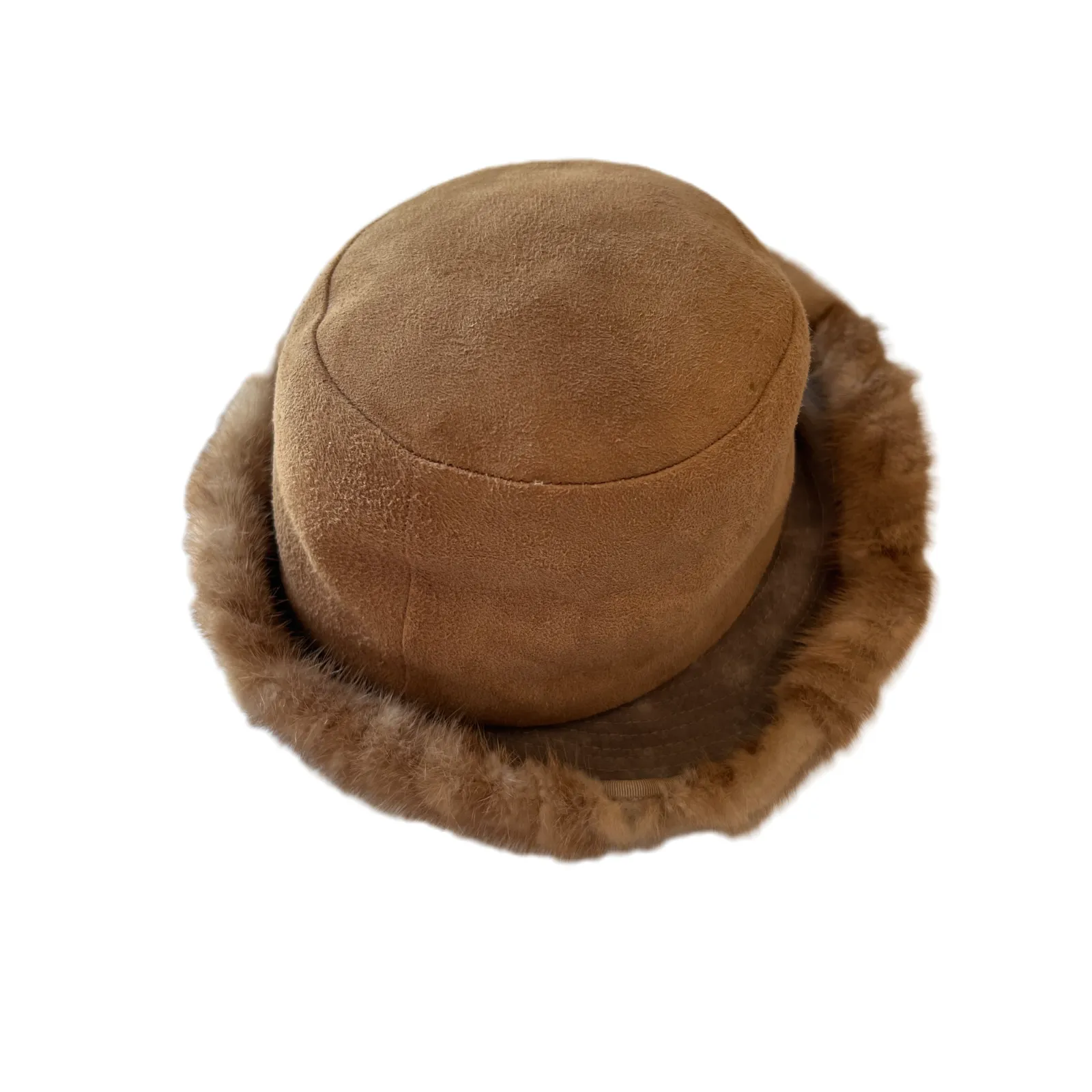 Vintage Hat Mink Fur Leather Beige Bucket Hat Union Made in USA 70s Authentic - Image 3
