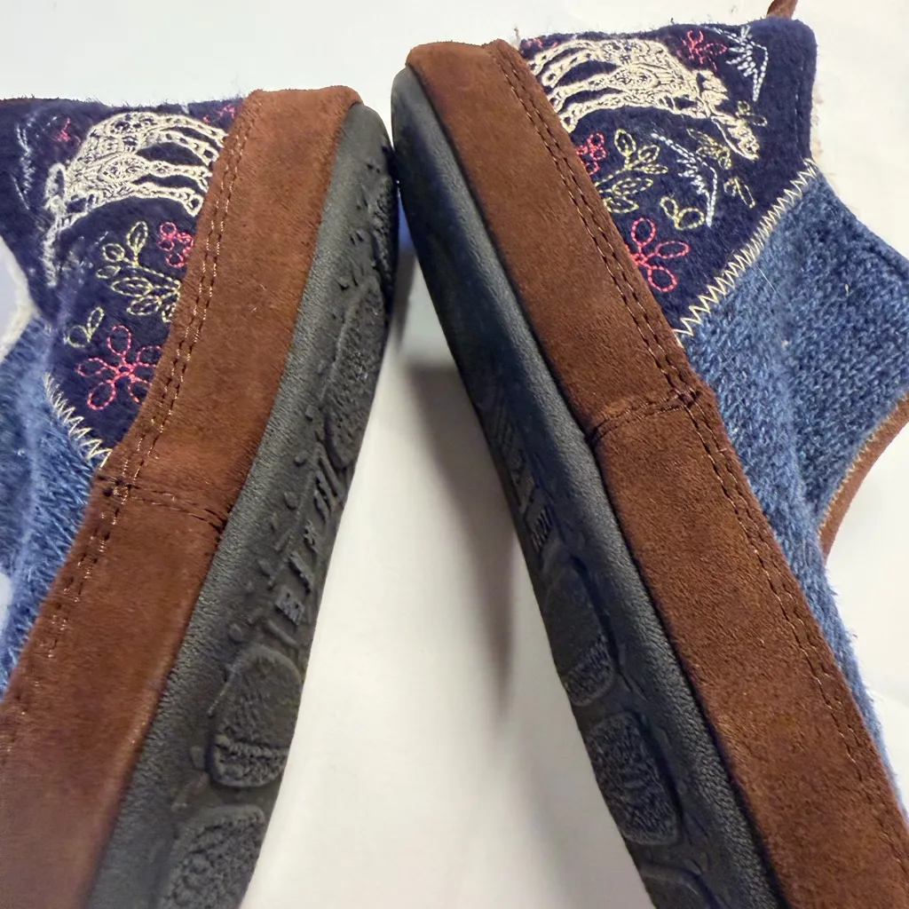 Acorn Women's Navy Blue and Brown Knit Forest Bootie Slippers Size 6 1/2 - Image 8