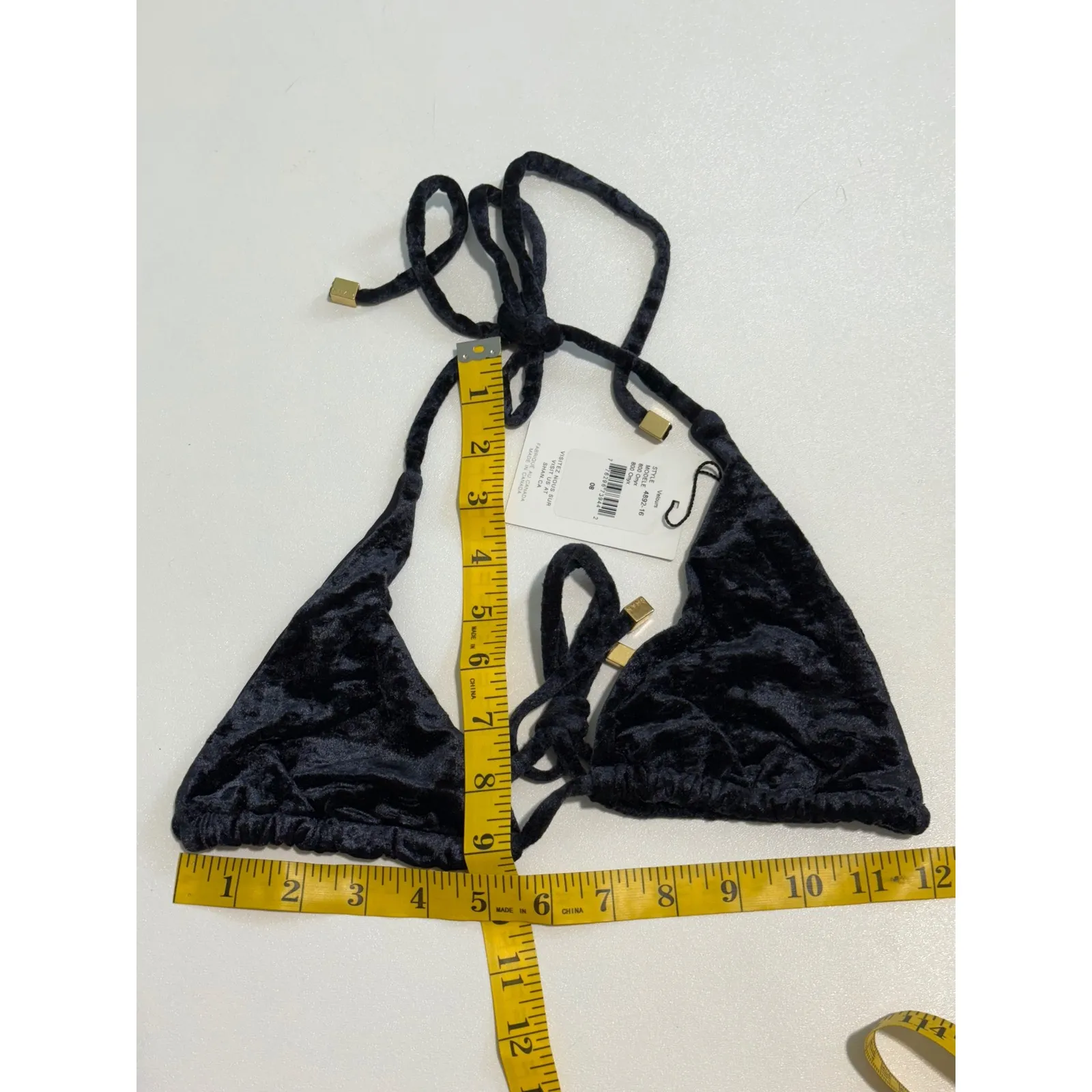 SHAN Velours Onyx Black Velvet Bikini Set Size 8 Triangle Top & Bottom Swimsuit - Image 8