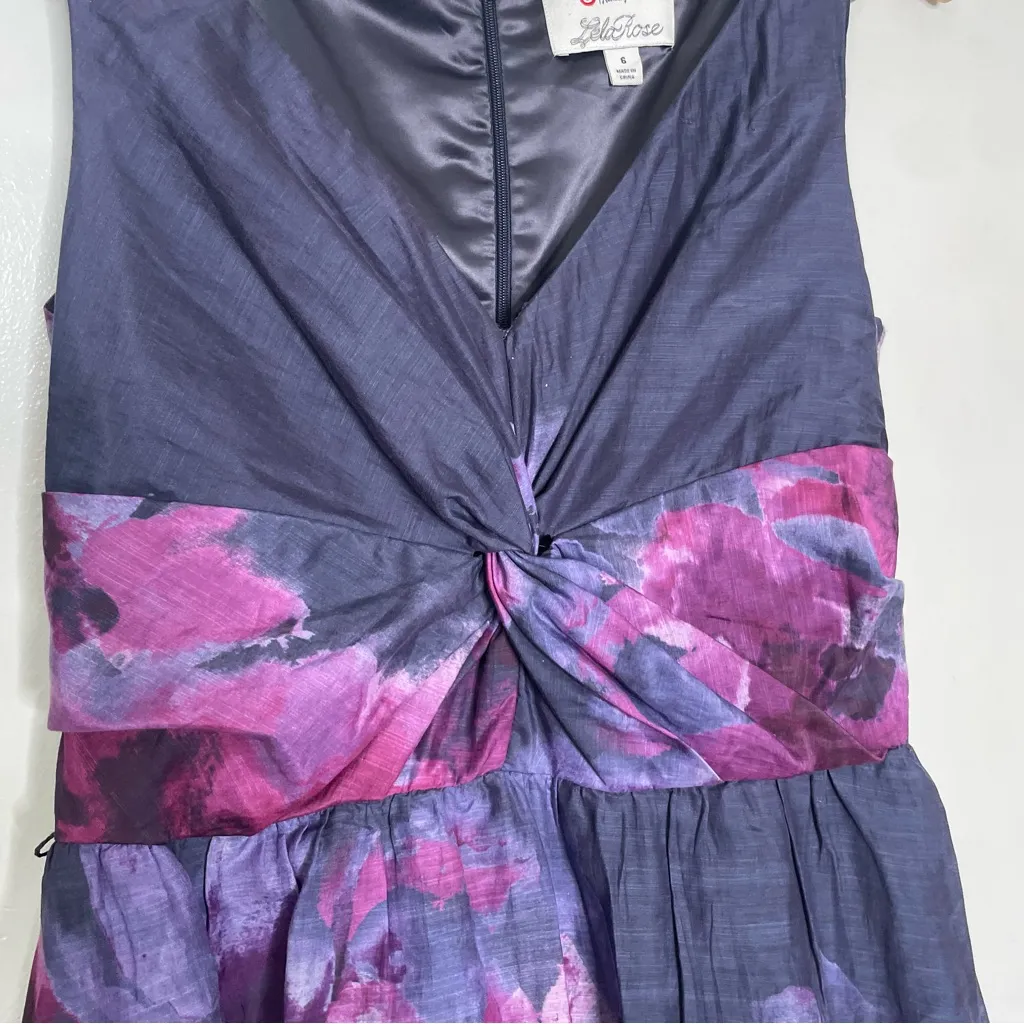 Lela Rose Neiman Marcus‎ for Target Cotton Silk Floral Midi Dress Size 6 Purple - Image 4