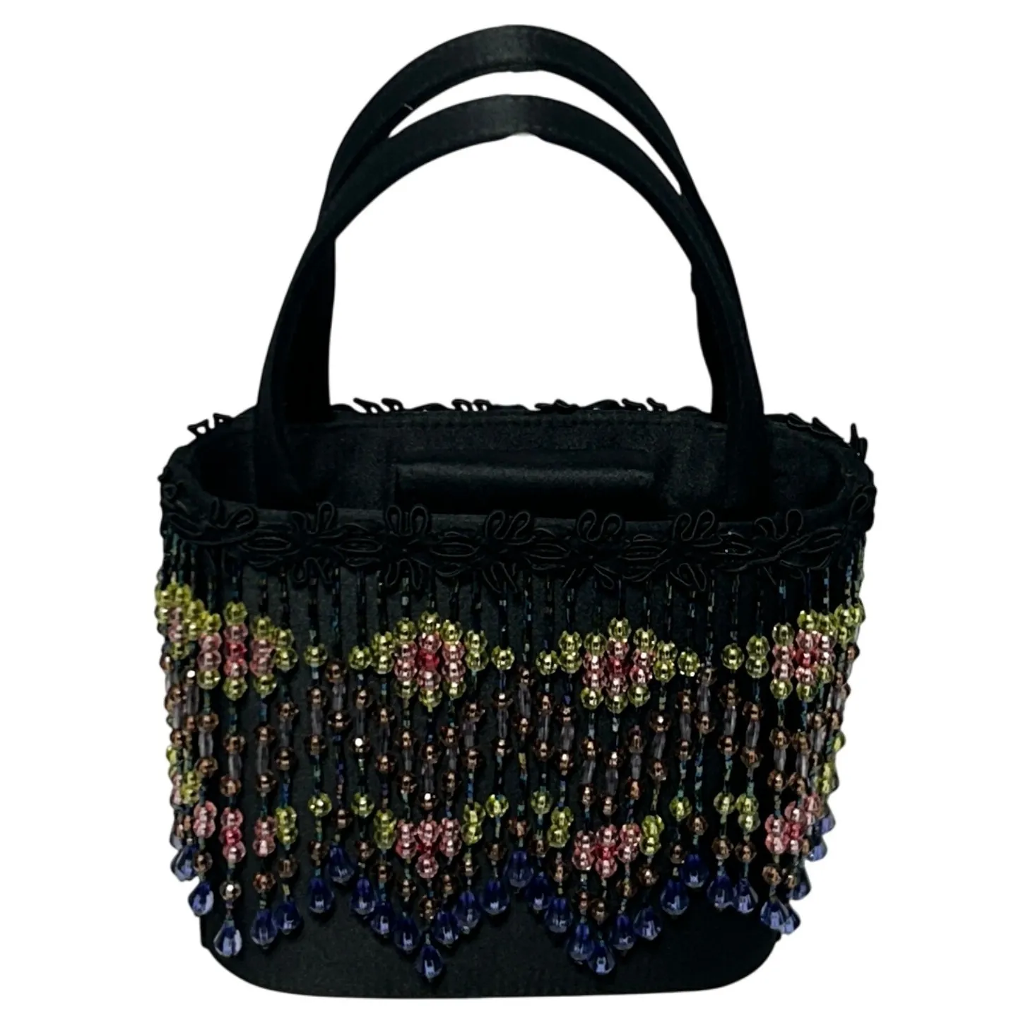 Vintage Moo Roo Charleston Signed 2000 Black Multicolor Beaded Purse‎ - Image 2