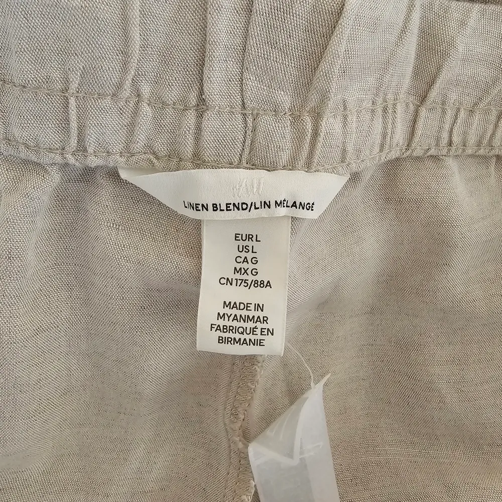 H&M Light Beige Ankle Linen Blend Joggers Size Large - Image 12