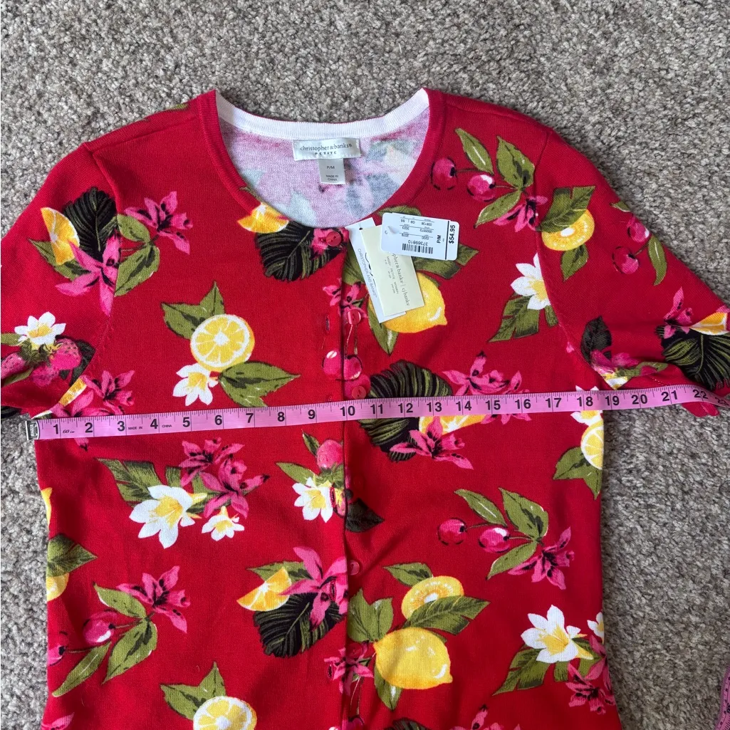 Christopher & Banks Red Floral Cardigan - Image 3