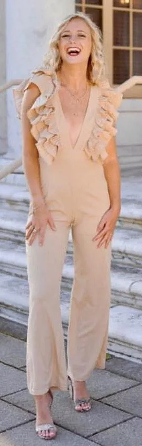 ruffled beige jumpsuit Tan - Image 3