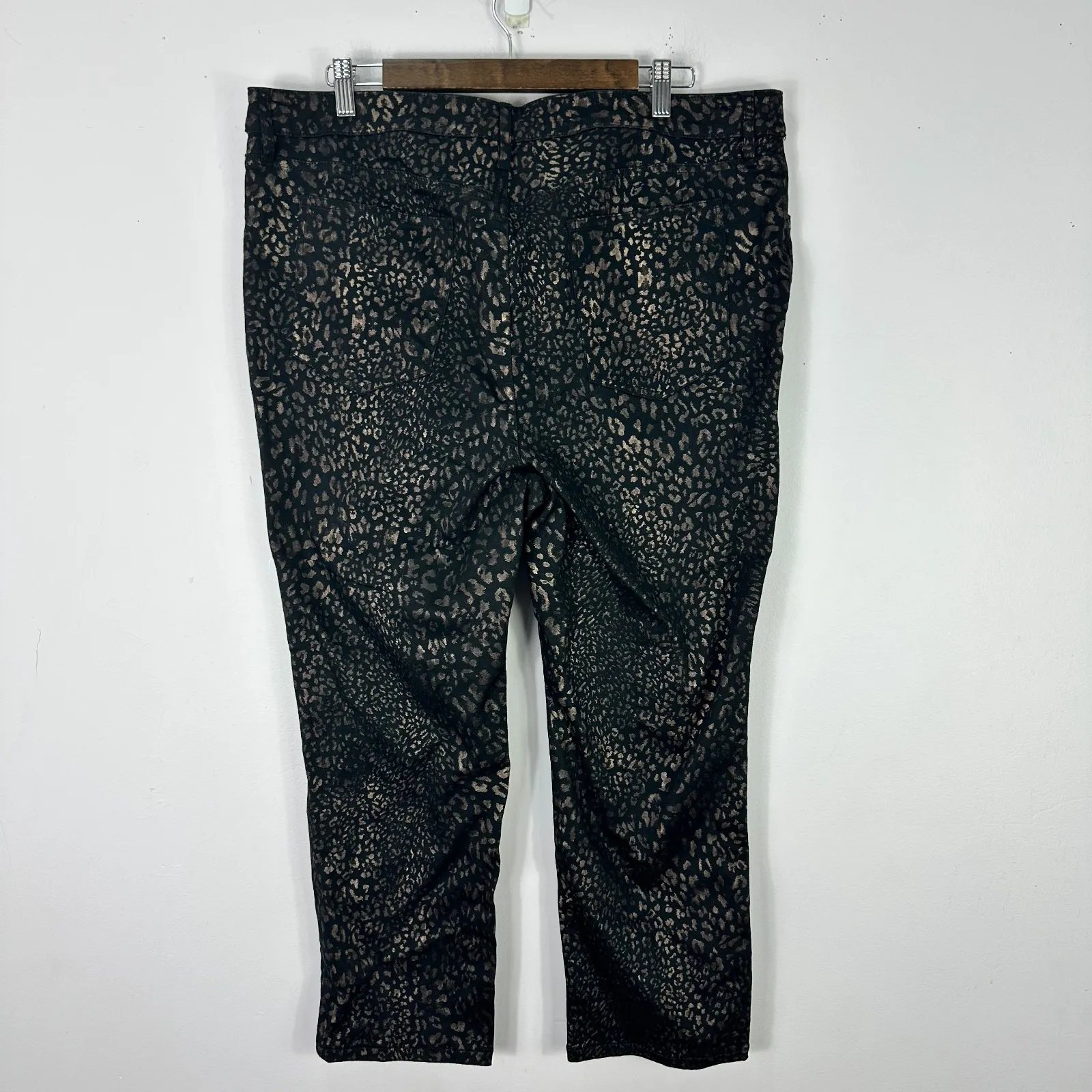 Chico's Jeggings 16R 3R Black‎ Gold Metallic Animal Print Skinny Pants Edgy Glam - Image 2