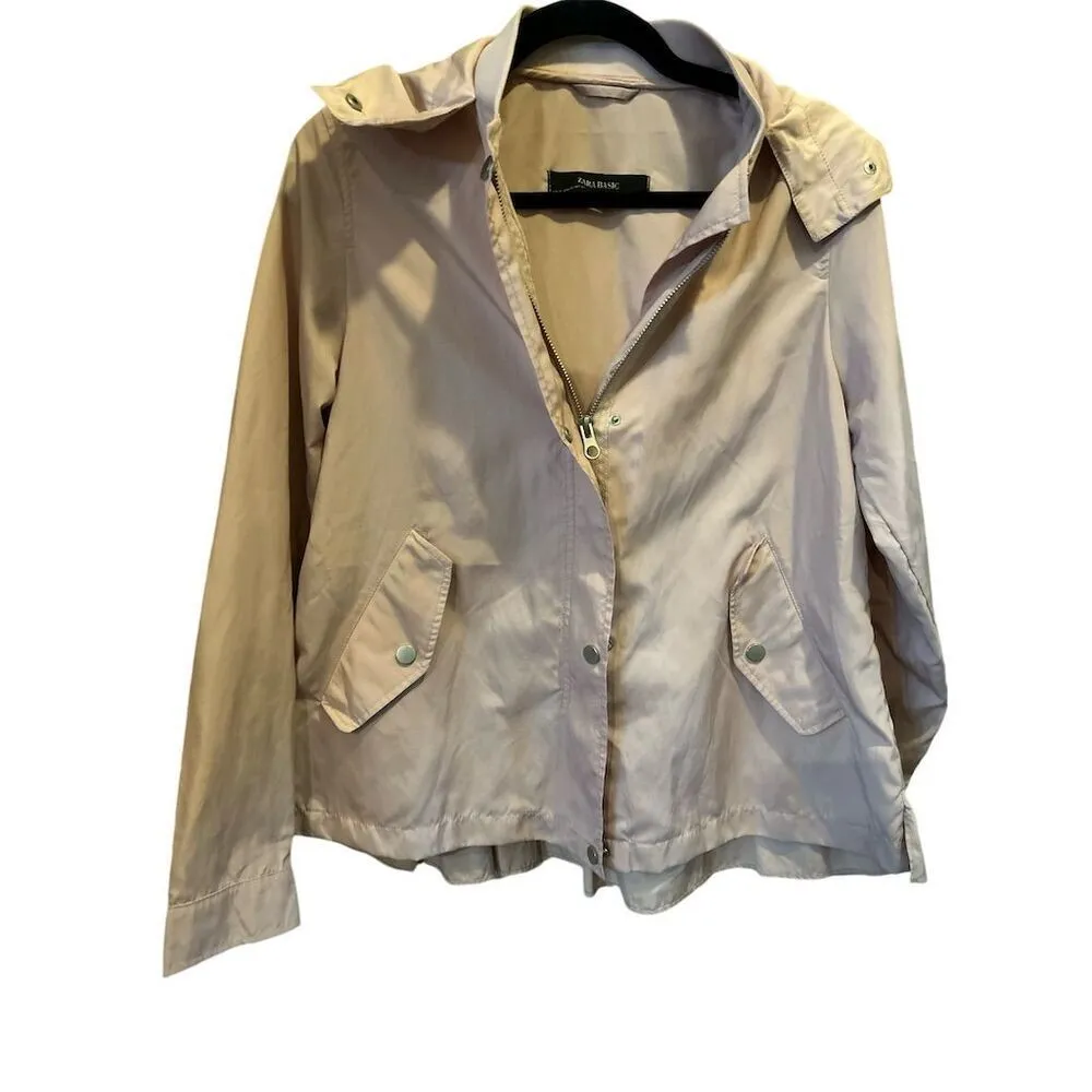 Zara Basic Women's Pink Hooded Windbreaker Jacket Size S - Image 4