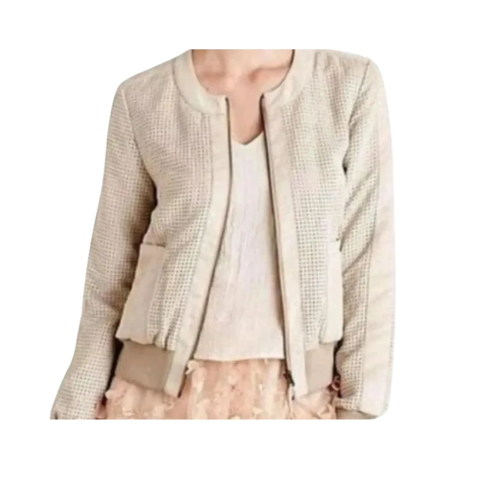 Hei Hei Anthropologie Perforated Faux Suede Moto Bomber Jacket Women's Small - Image 7