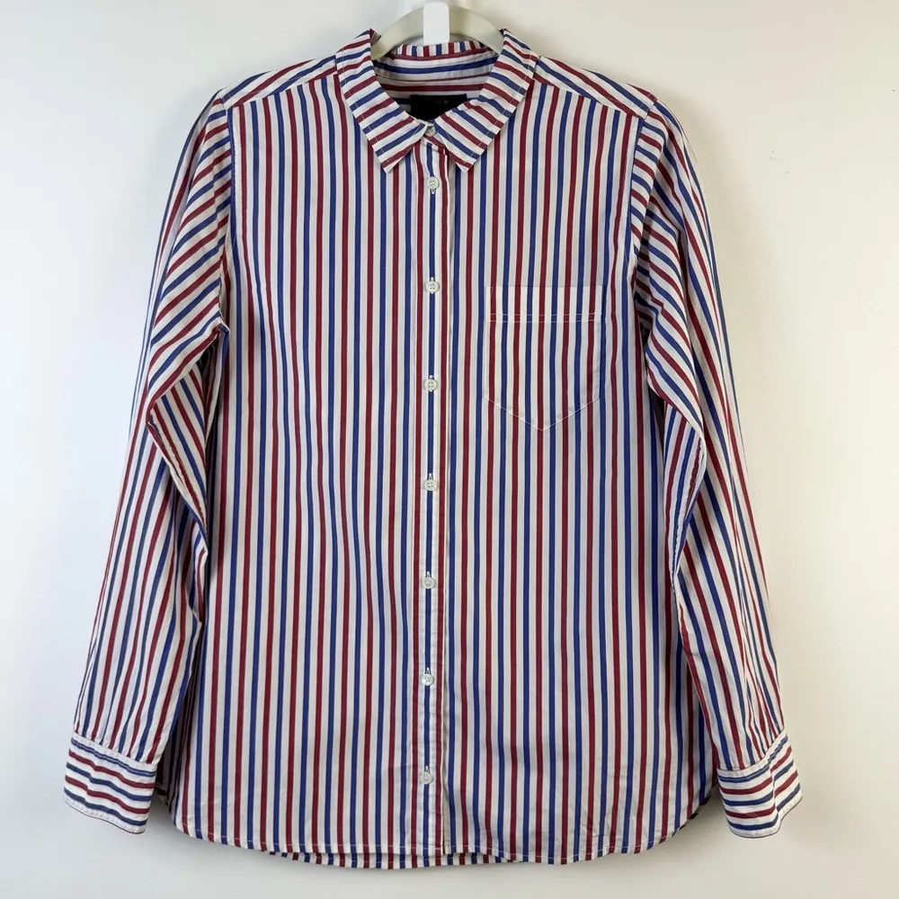 J. Crew Stripe Boy Button Up Down Front Shirt Blue Red Trifecta 10 Classic - Image 4