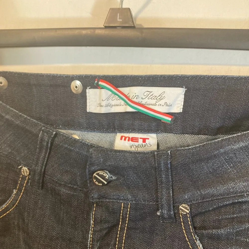 MET women's size 27 gem embellished cuff stretchy tapered leg skinny jeans 27x31 Blue - Image 5