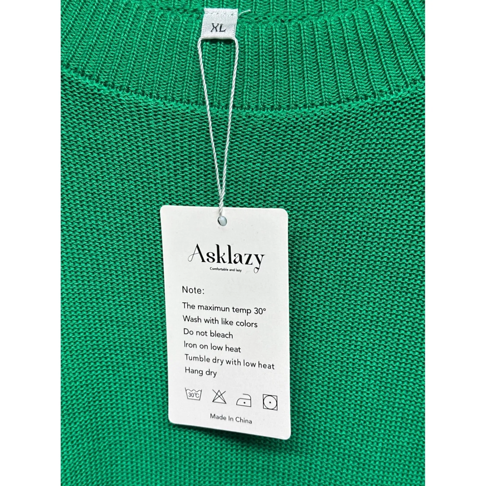 Asklazy Green Knit Crew Neck Sweater With Eyelet Details Women's XL - Image 2