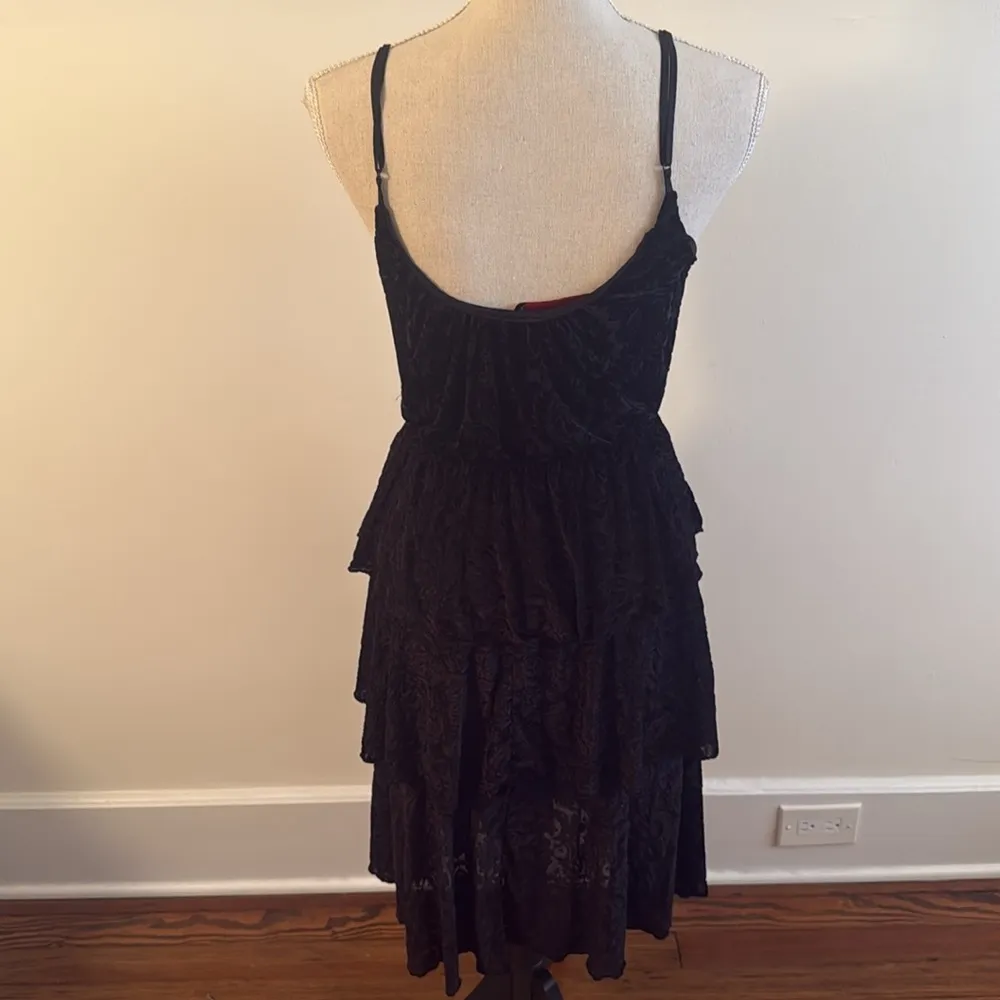 Wax Poetic Tiered Black Velvet Burnout Dress Size S - Image 4