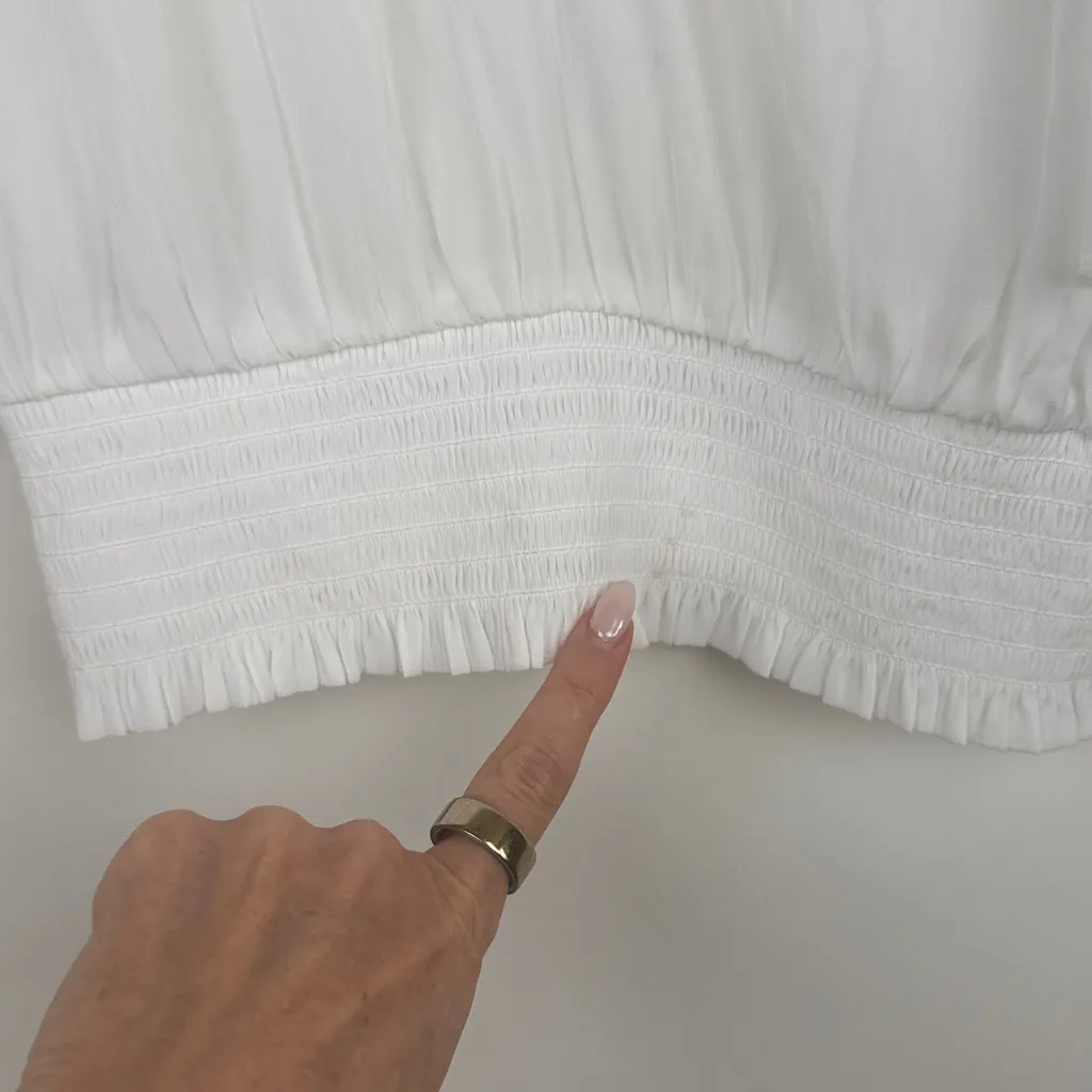Ramy Brook Elexa White VNeck Blouse Top Smocked Elastic Waist Flutter Sleeves XS - Image 7