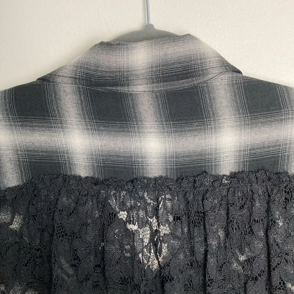 Divine Heritage Revolve Lace Button Front Plaid Shirt Gothcore Ruffles Medium Gray - Image 11
