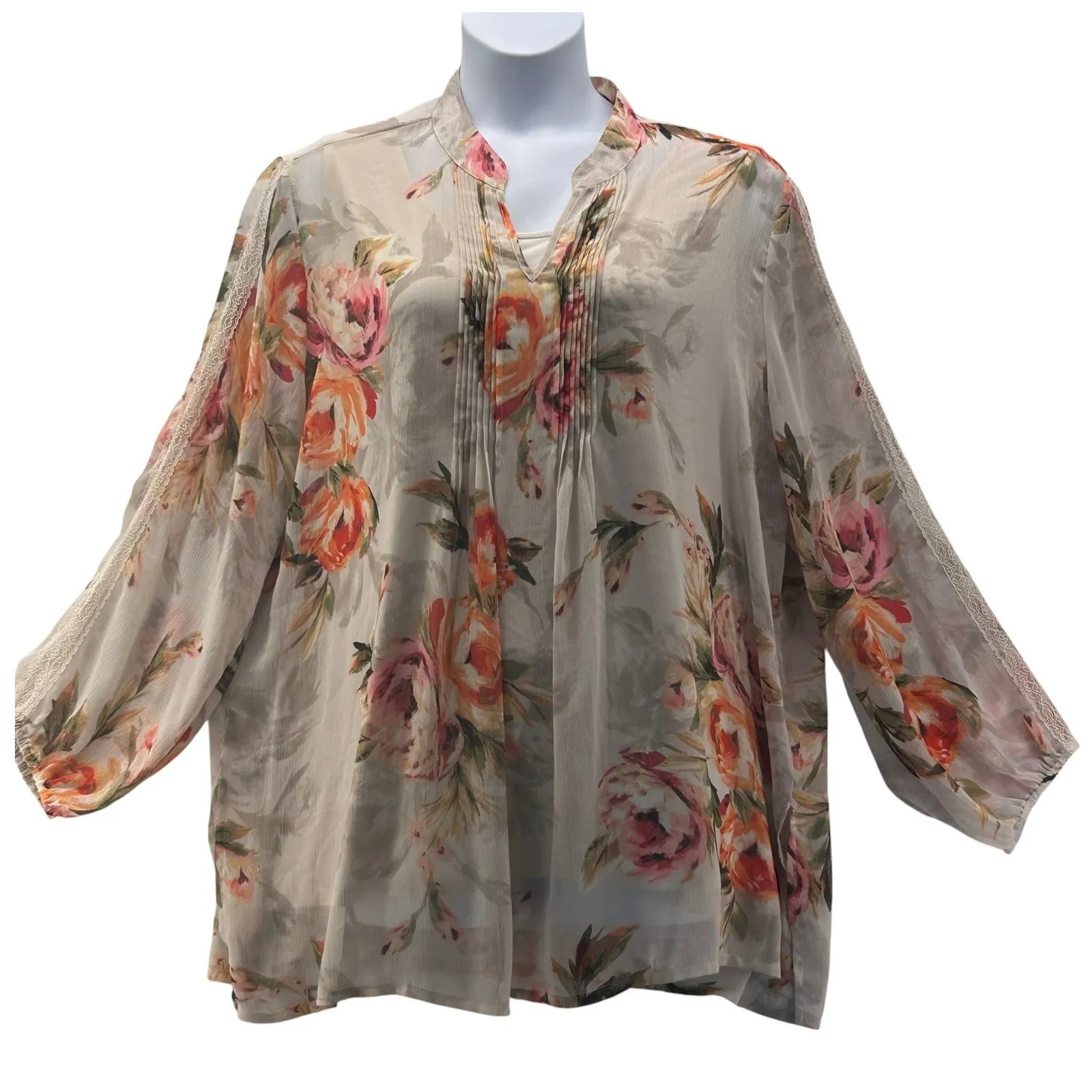 Susan Graver Fairy Top Large Rose Sheer Chiffon Romantic Feminine Boho Garden - Image 1