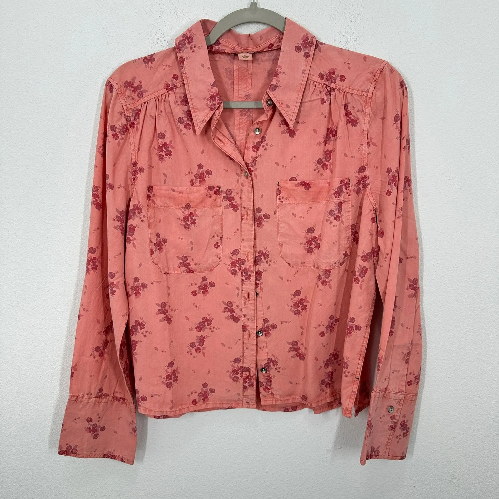 Sundance Coral Floral Button Up Shirt Women's Size M 100% Lyocell Long Sleeve - Image 2
