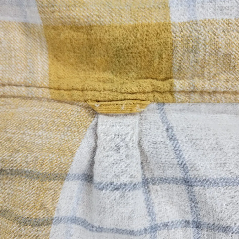 American Eagle Womens Flannel Shirt Size S Yellow White Plaid Button Down Hoodie - Image 2