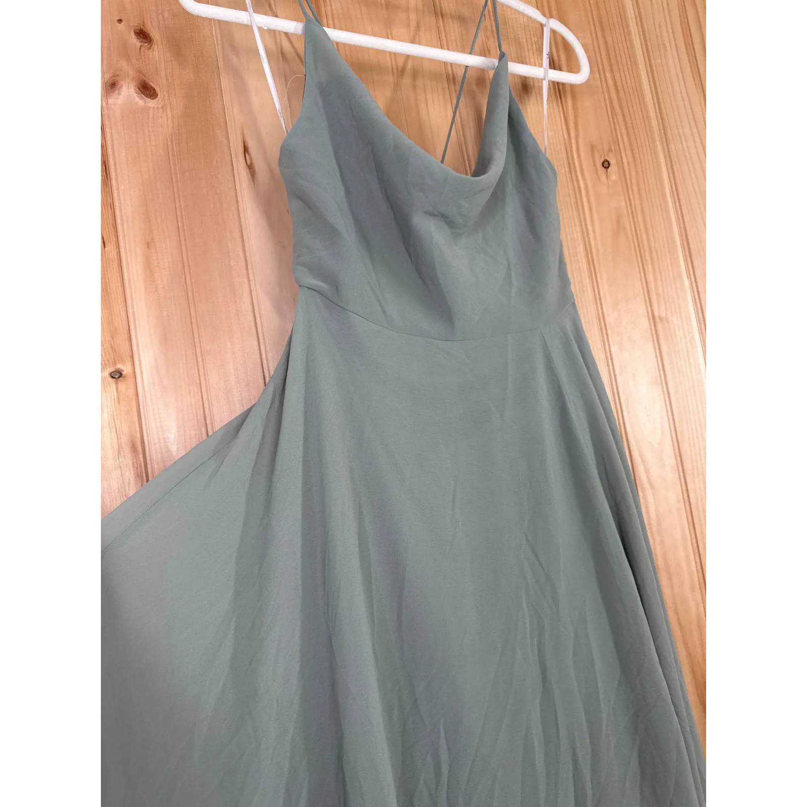 NWT Lulus Romantically Speaking Sage Green Cowl Lace-Up Maxi Dress Bridesmaid S - Image 4
