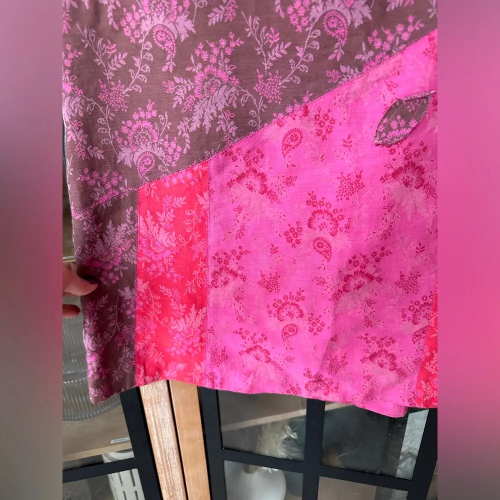 Vintage Y2K Oilily Patchwork Skirt midi Floral Boho Appliqué deadstock print Pink Size M - Image 7
