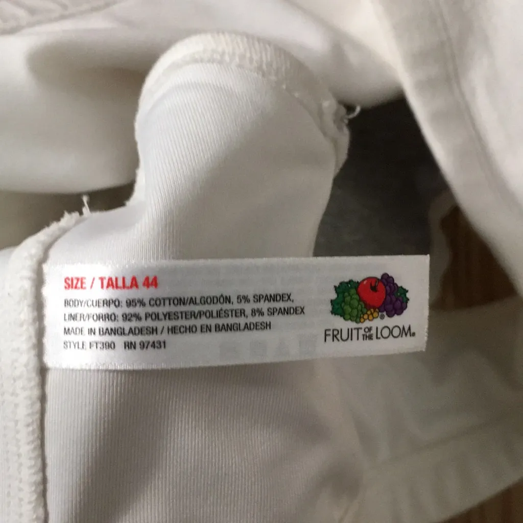 B4 Fruit Of the Loom Sports Bra Front Closure Soft Stretch White/Gray Size 44 - Image 5