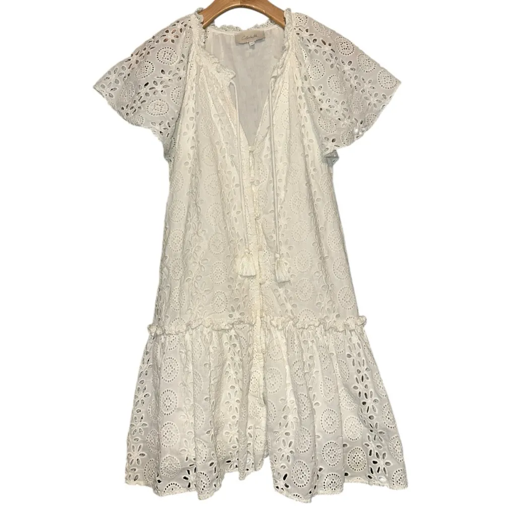 Cleobella Women’s Size M Ivory Eyelet Lace Cotton Lydia Button Down Mini Dress - Image 9