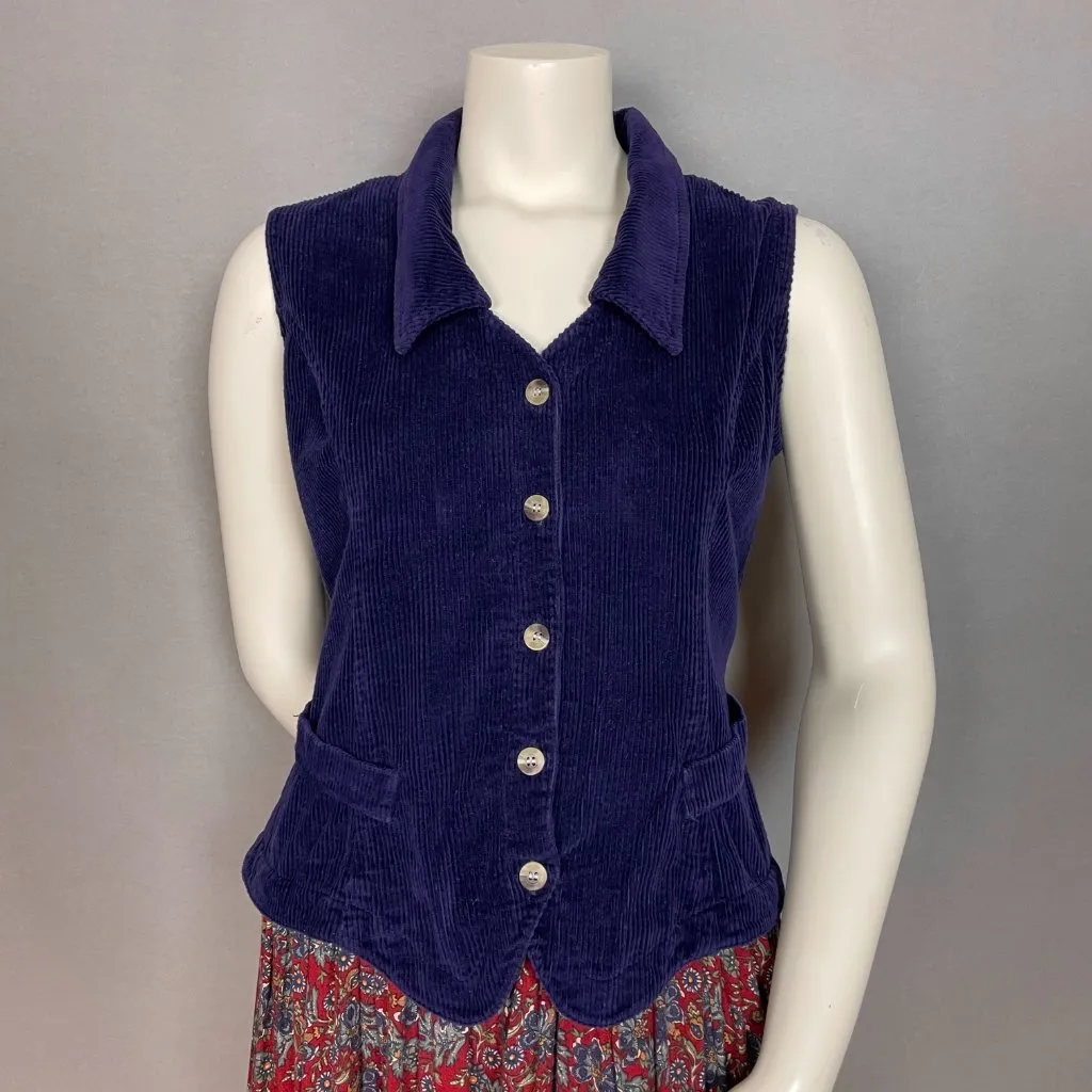 Vintage 90s Dress Floral Rayon Skirt Corduroy Vest Momcore Retro Sleeveless Blue Size M - Image 3
