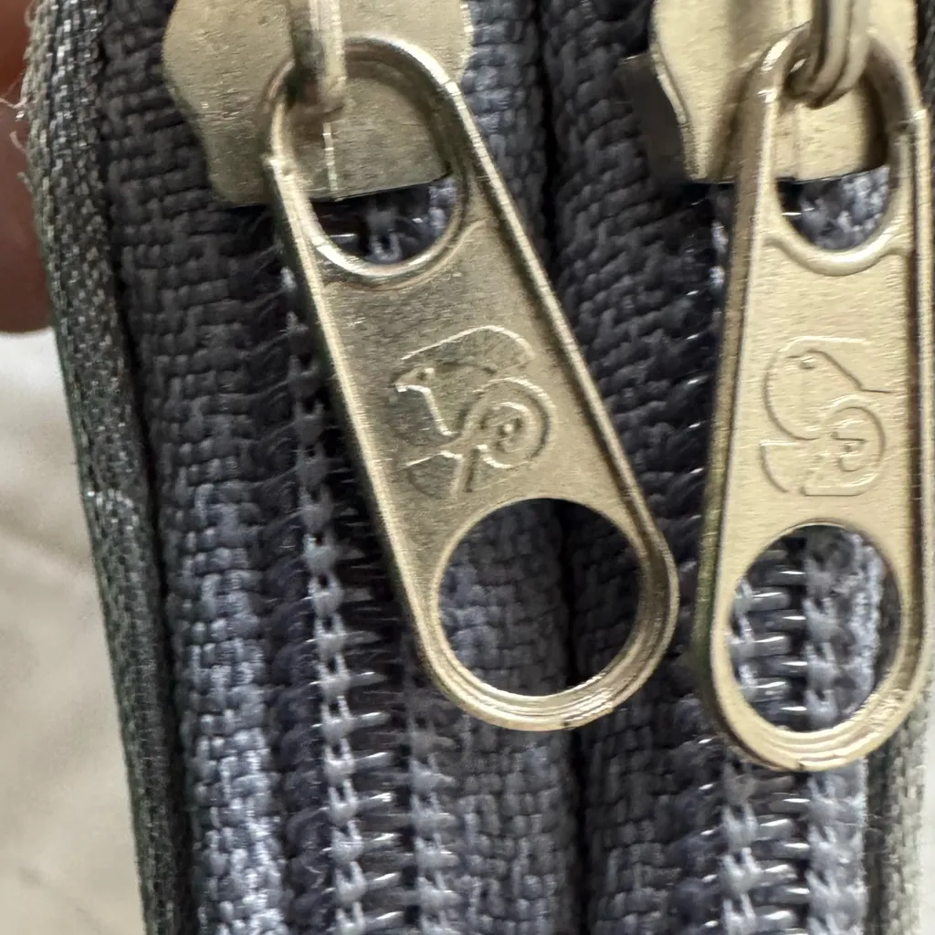 Gray fabric two zippers wristlet wallet, size 5.5x3.5 ID holder card holder - Image 4