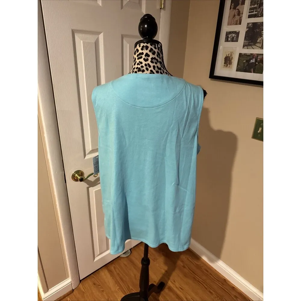 Croft & Barrow Boatneck Tank Top Aqua Blue 100% Cotton Sleeveless New XXL - Image 4