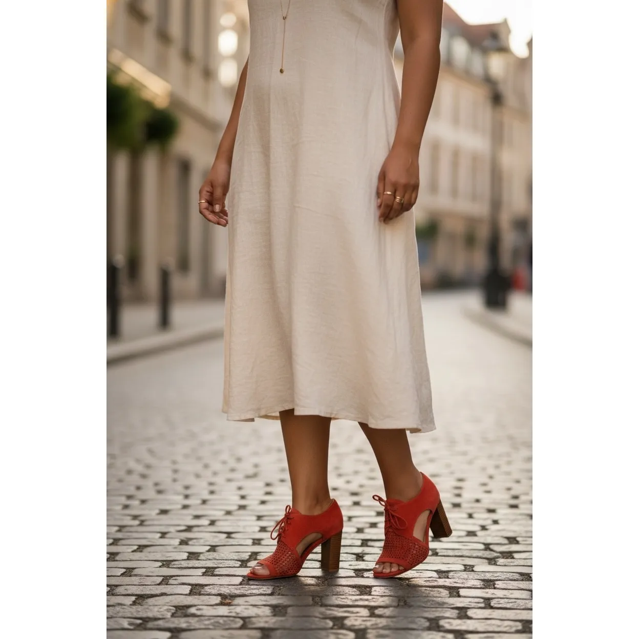 Tahari Coral Megyn Suede Laser Cut Lace Up Peep Toe Block Heel Shoes Size 9 - Image 10