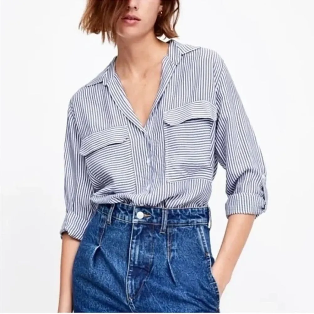 2*‎ new Vneck Henley portofino shirt Ivory blue vertical stripes M bundle White Size M - Image 6