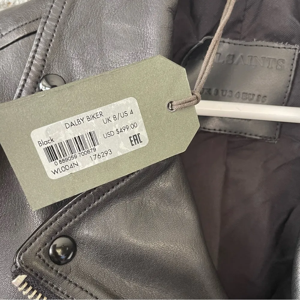 NWT AllSaints Dalby Slim Fit Leather Biker Jacket Black Size 4 - Image 9