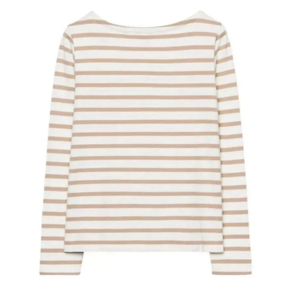 J Crew Factory Boatneck Tee Shirt Long Sleeve Stripe Brown/White XS (0 - Image 2