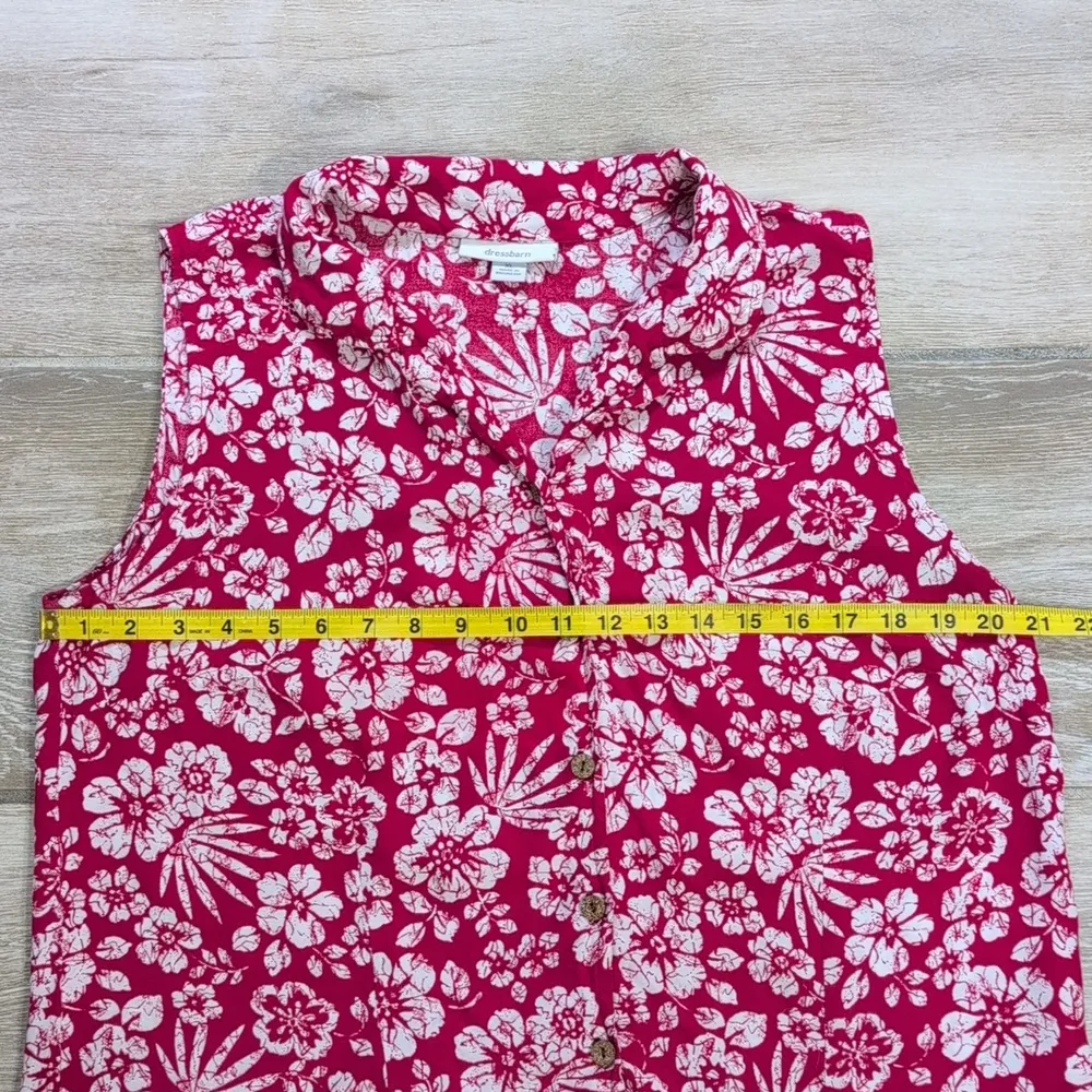 Dress Barn Sleeveless Hawaiian Shirt | Dress Barn Sleeveless Floral Button Down Red Size XL - Image 10