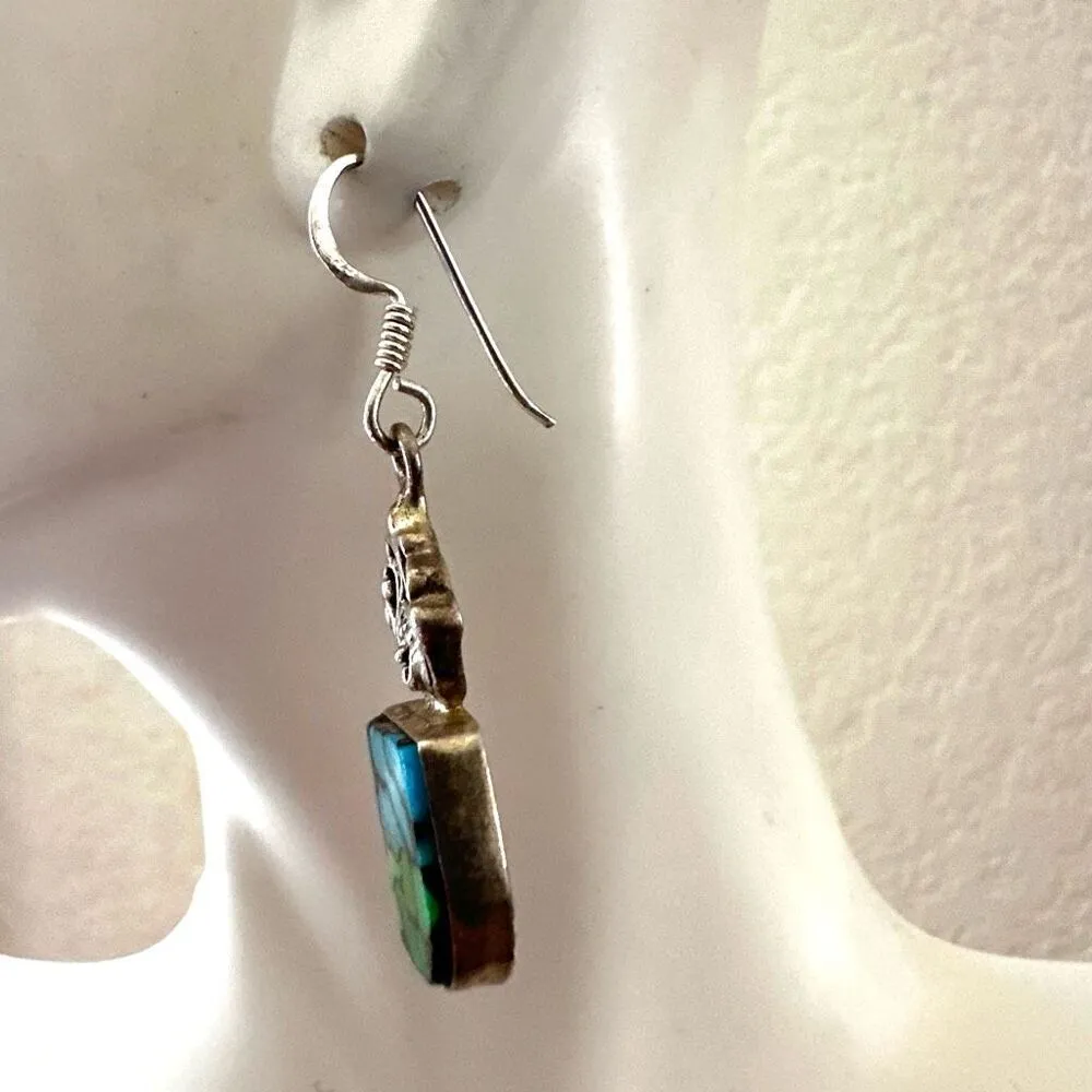 🌵 Sterling Silver Peacock Dahlia Turquoise Composite Inlay Earrings 🌵 - Image 10