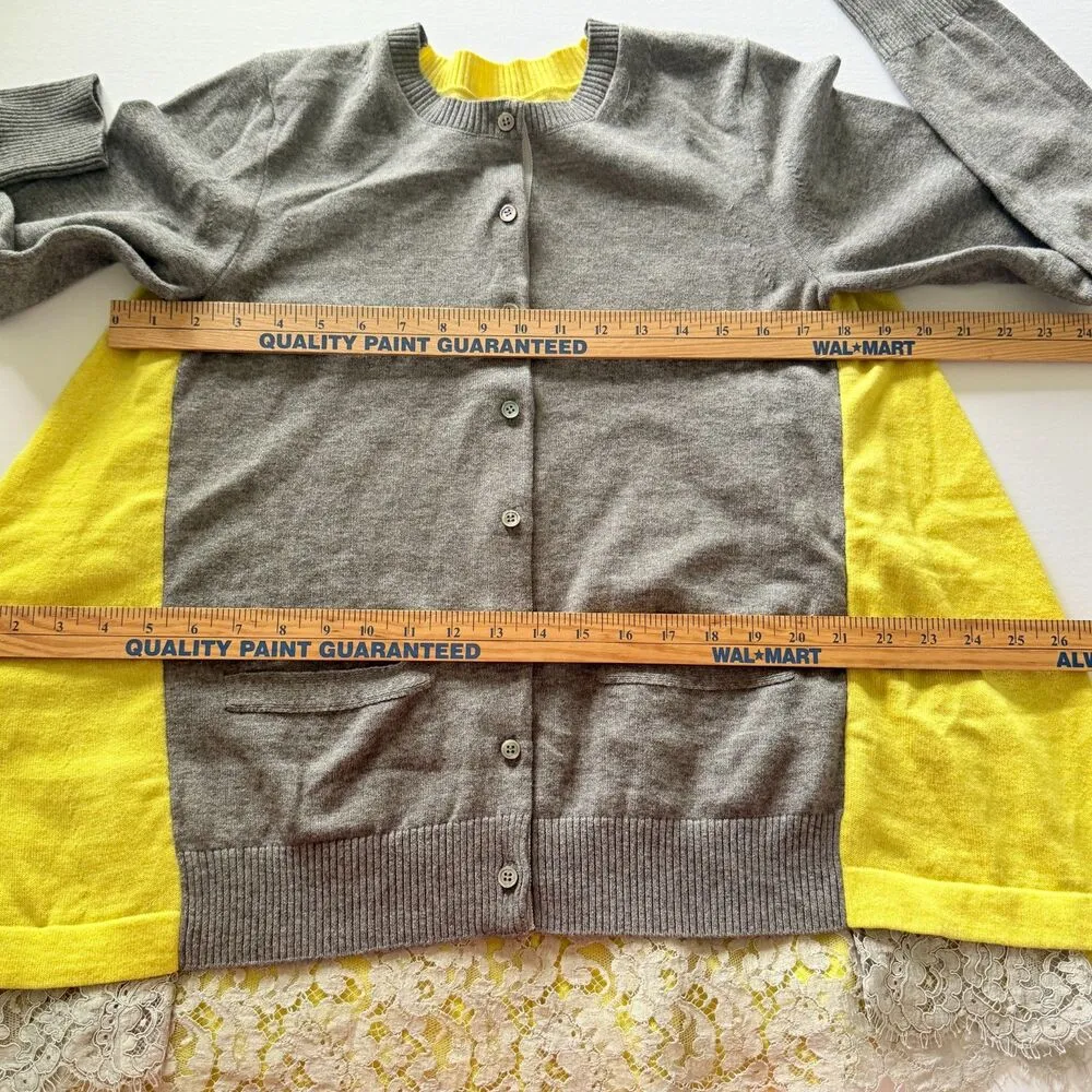 Sacai Wool Blend Lace Docking Gray Yellow Paneled Knit Japan Cardigan Sz 2 (M) - Image 6