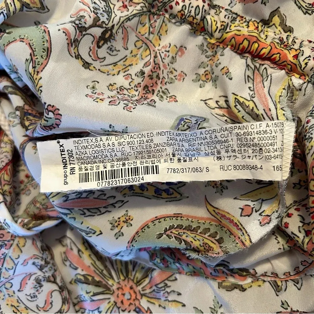 Zara Women Sm Paisley V-Neck Flutter Hem Bell Sleeve Drawstring Waist Boho Top - Image 7