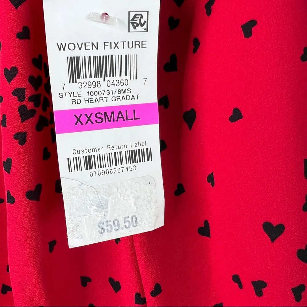 Maison Jules Size XXS Black & Red Long Sleeve Mock Neck Heart Print Blouse - Image 8